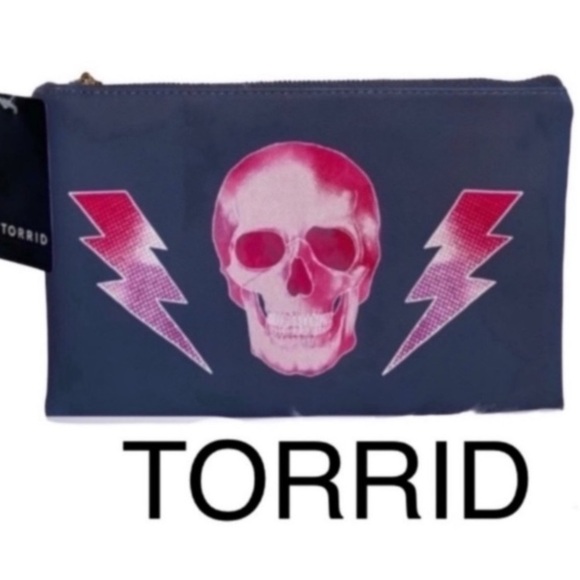TORRID Essential Zip Pouch - SKULLS & BOLTS - Cosmetic Case - Travel Bag - NEW! - Picture 1 of 9